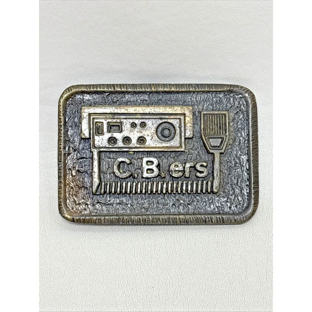 Vintage 80s CB‎ Radio Microphone C.B.ers Belt Buckle Brass Tone Metal Trucker